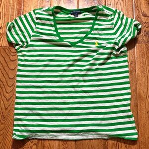 Ralph Lauren Green and White Striped Tee